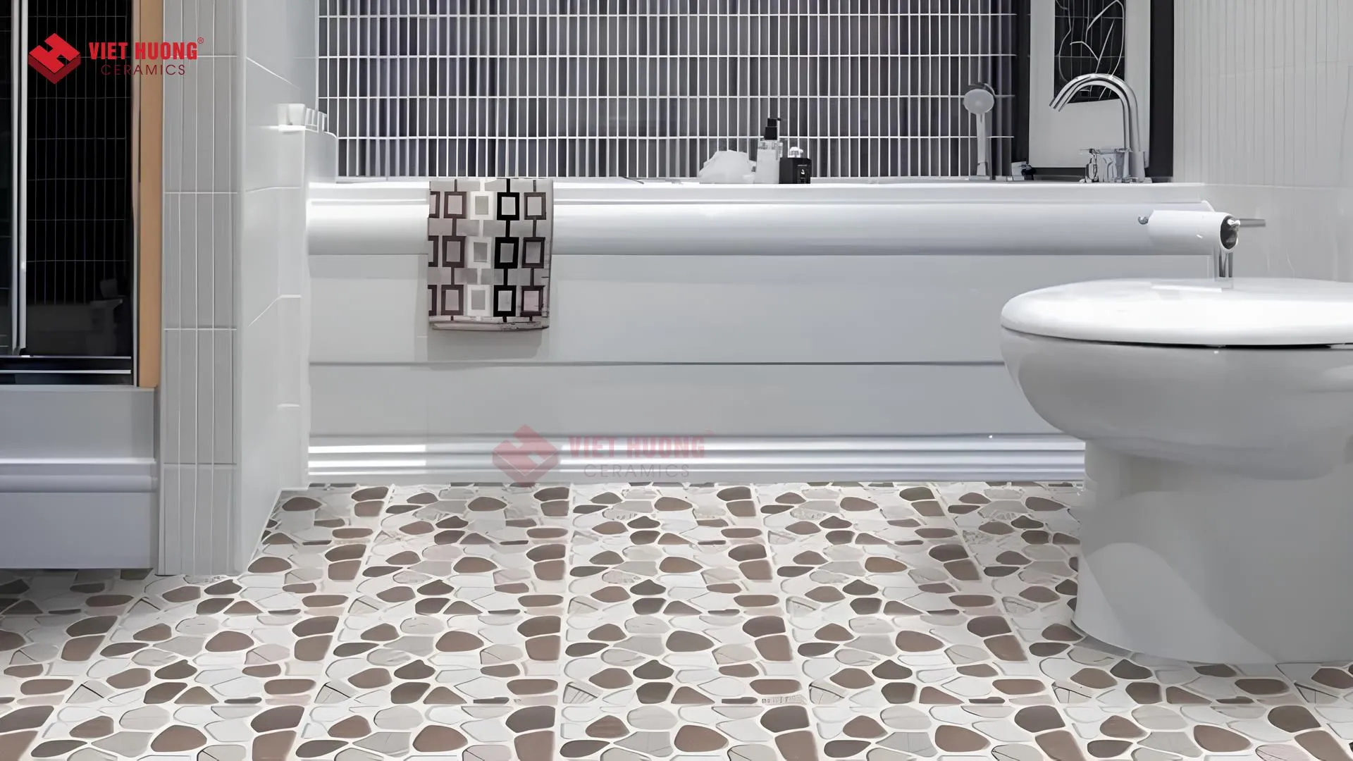 Mẫu nhà vệ sinh ốp gạch men giả sỏi