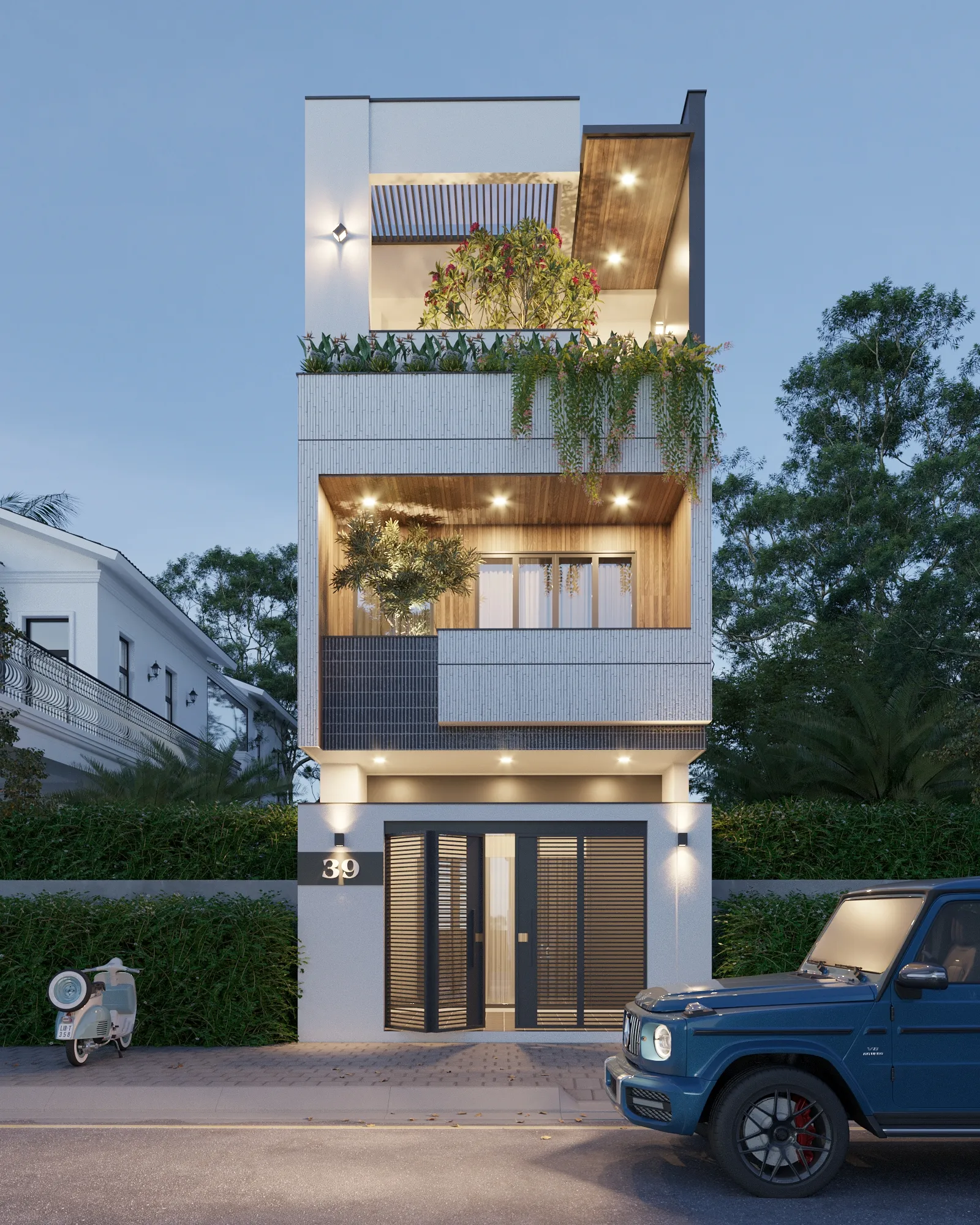 nhà 3 tầng đẹp có sân thượng