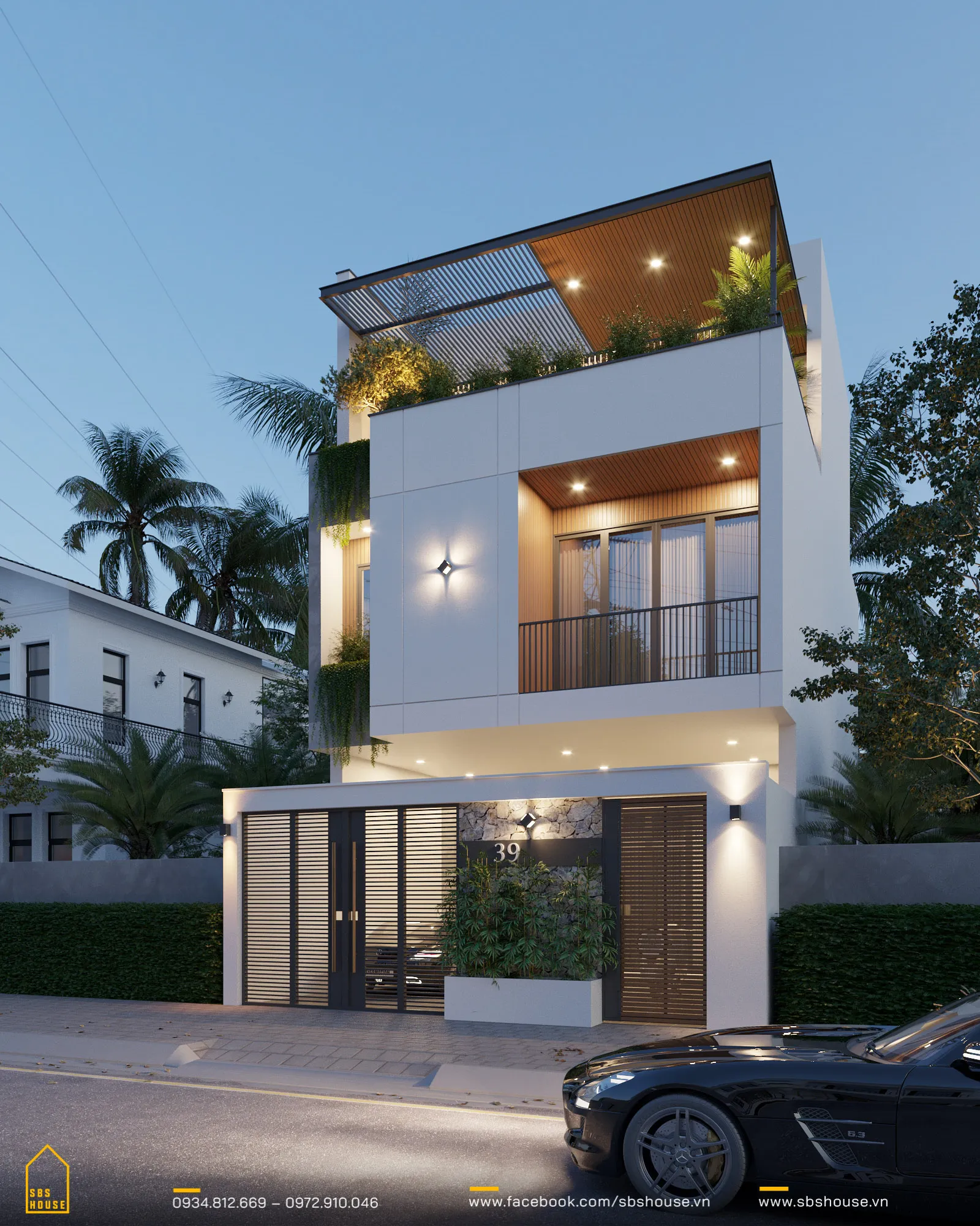 nhà 3 tầng có sân thượng hiện đại