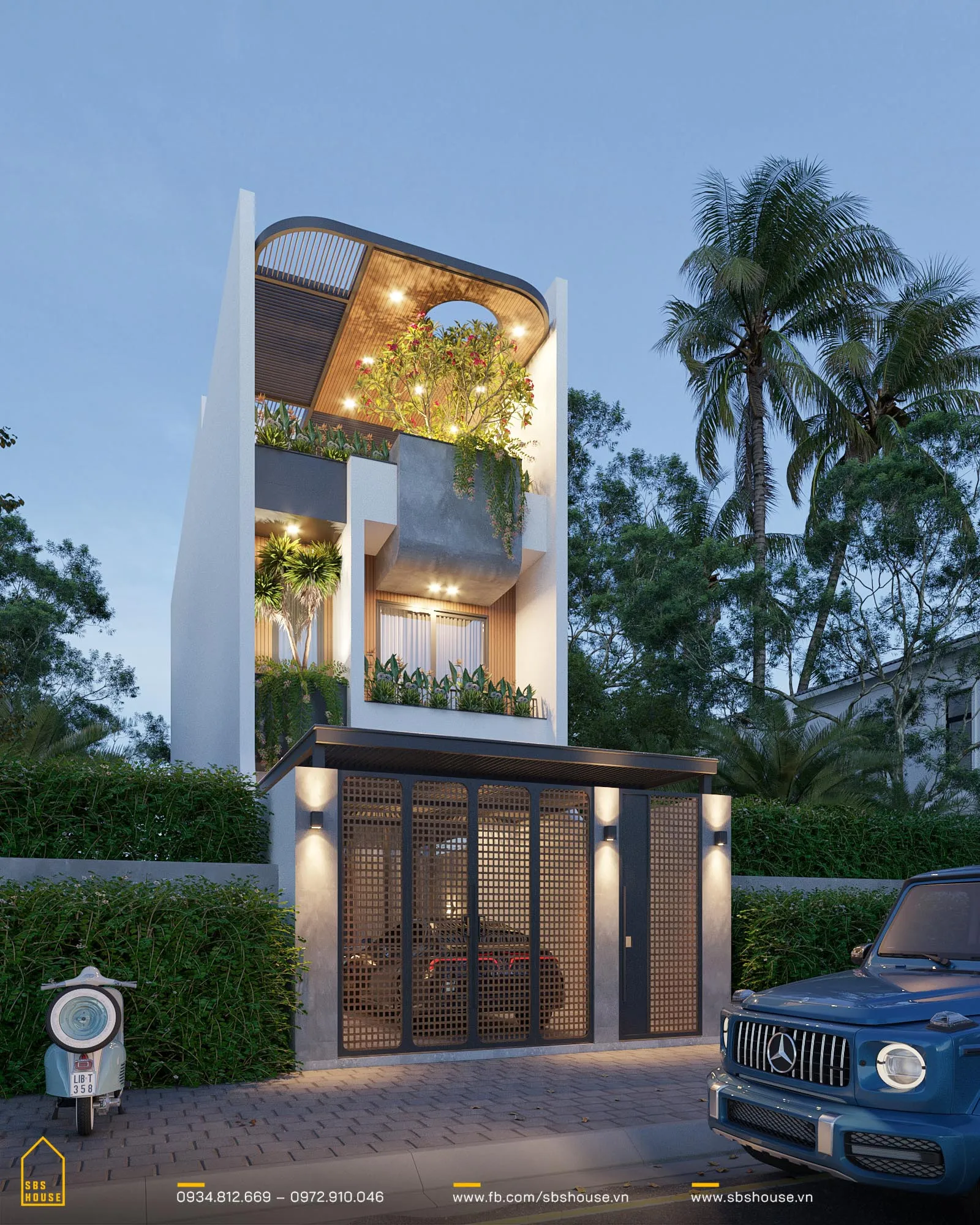 mẫu nhà ống 3 tầng có sân thượng