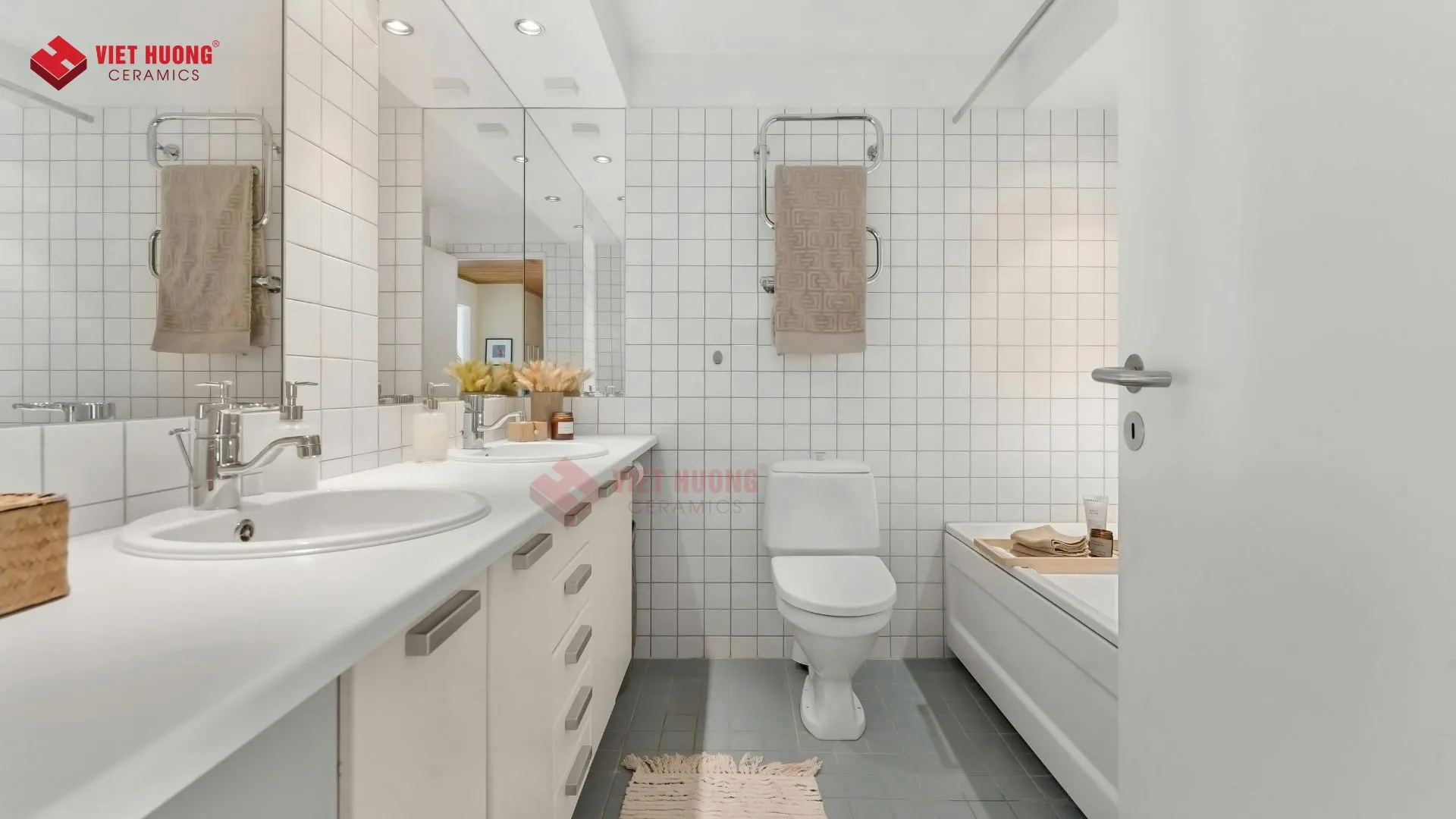 Mẫu nhà vệ sinh tối giản với tông màu trắng