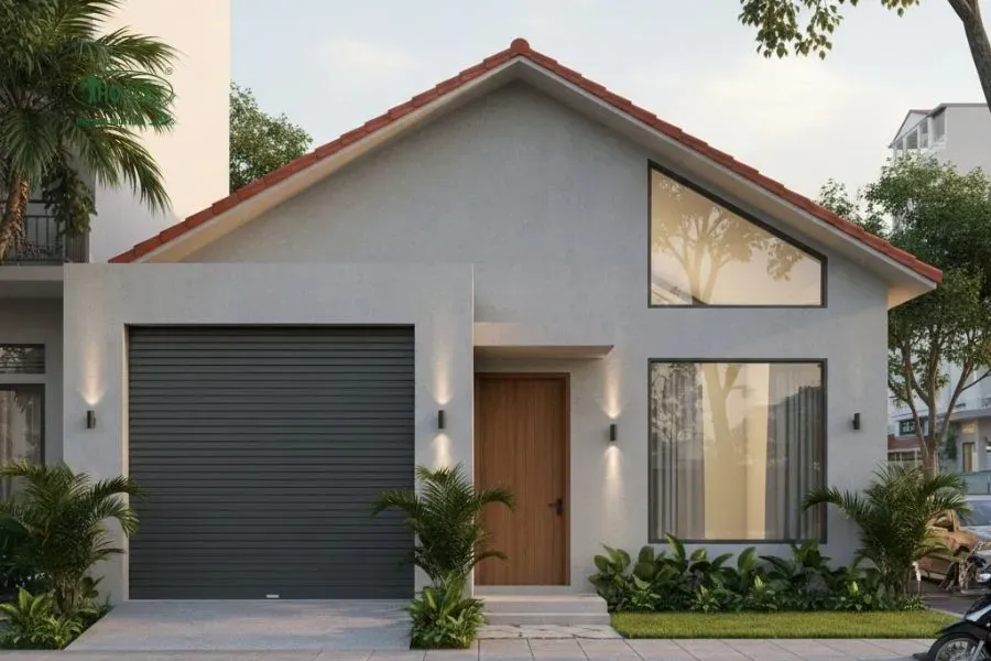 Mẫu nhà cấp 4 có cửa cuốn