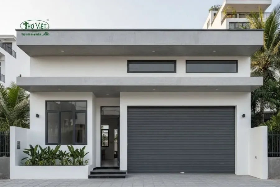 Mẫu nhà có cửa cuốn mái bằng