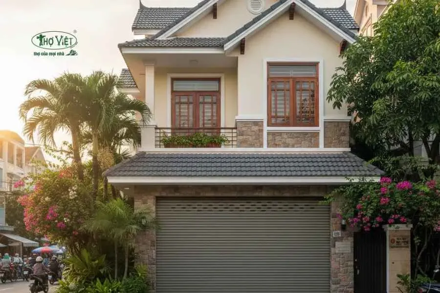 Mẫu nhà mái Thái có cửa cuốn