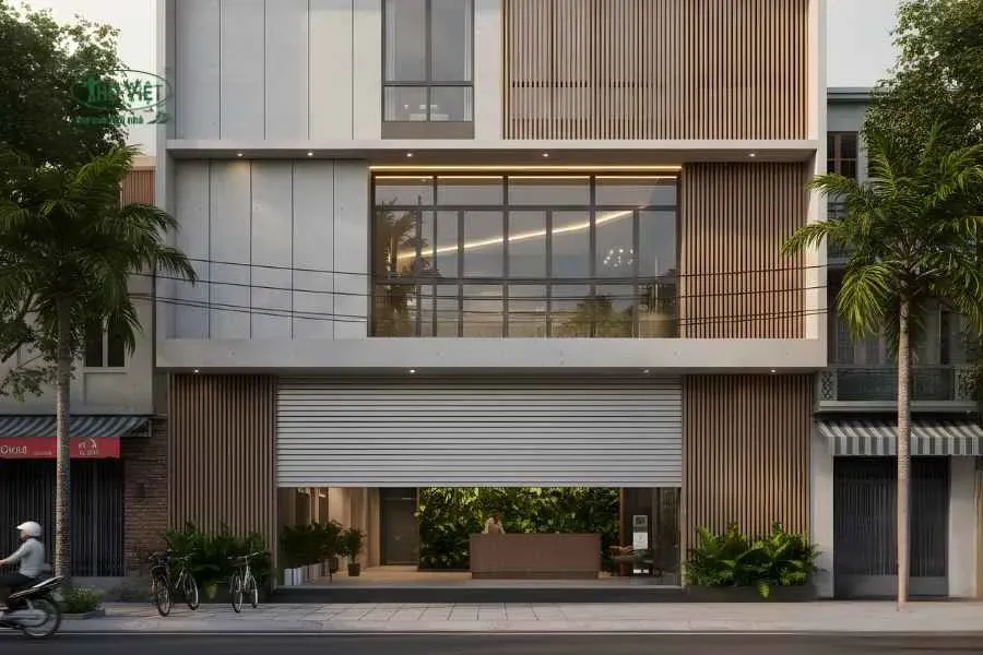 Mẫu nhà văn phòng có cửa cuốn