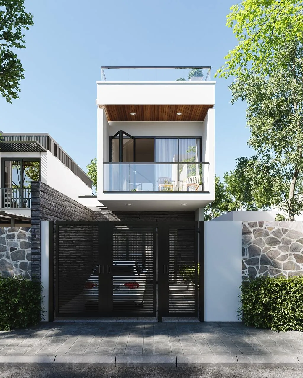 Nhà 2 tầng có gác lửng trẻ trung hiện đại nơi phố thị