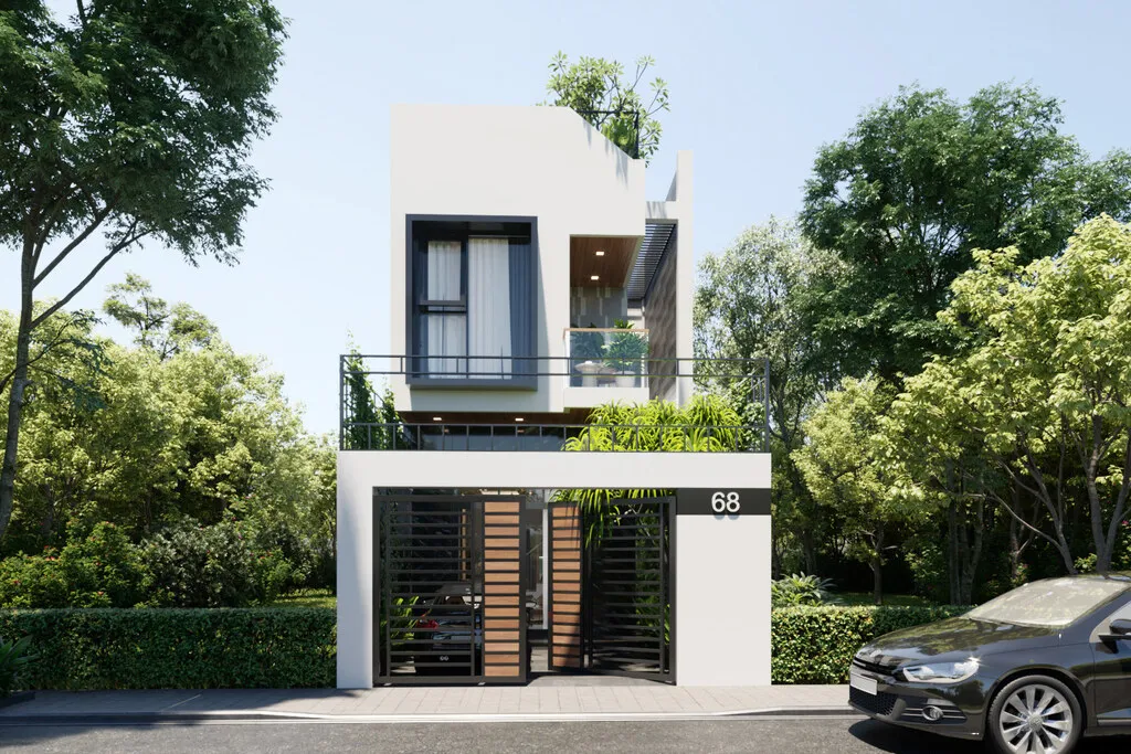 Nhà ống gác lửng 3 phòng ngủ có sân thượng đẹp mê ly