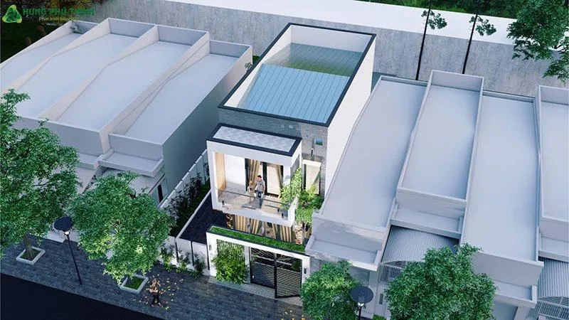 Phối cảnh thiết kế nhà 2 tầng 50m2 3 phòng ngủ ( Nhìn toàn cảnh)