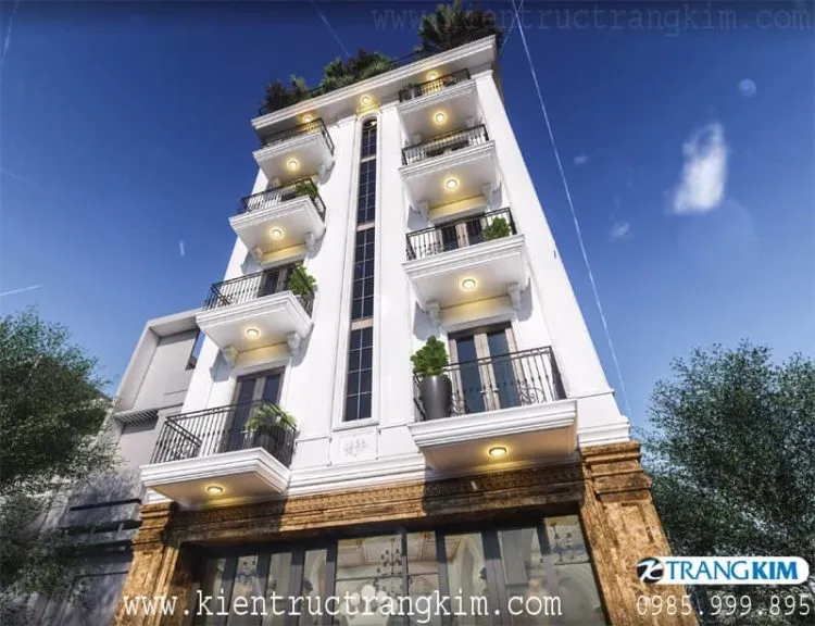 Phối cảnh thiết kế nhà nghỉ 5 tầng 1 tum – V5