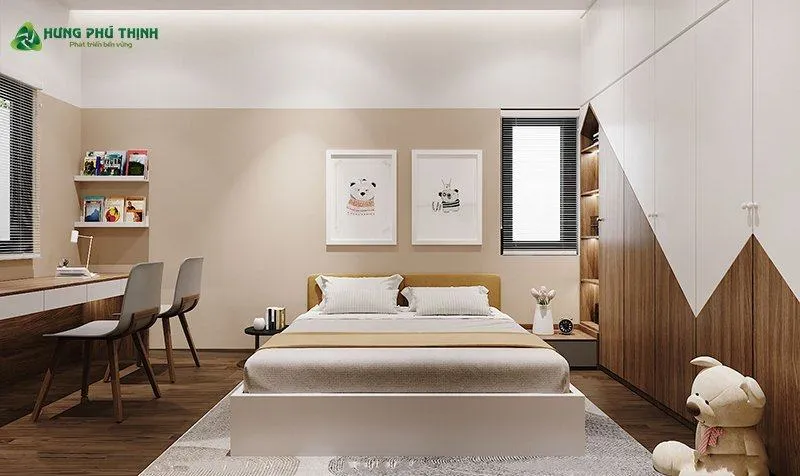 Phòng ngủ 1 nhà 2 tầng 50m2 3 phòng ngủ