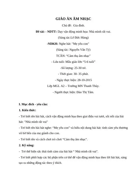 Giáo án Âm nhạc: Hướng dẫn Dạy Hát "Cả Nhà Thương Nhau" Cho Trẻ 3-4 Tuổi Chi Tiết